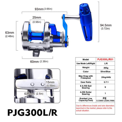 PROBEROS PJG300  Jigging Reel Line Capacity Weight Specs ChartProberos