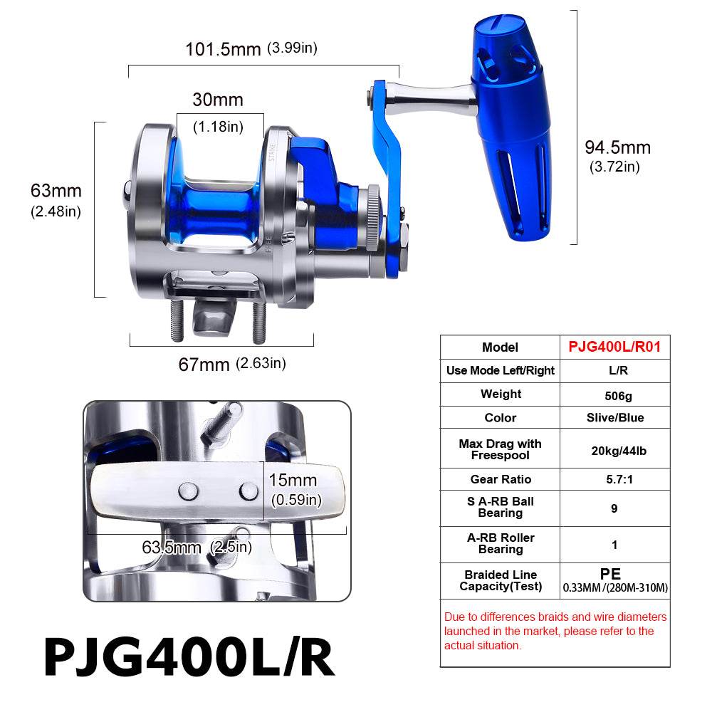 PROBEROS PJG400 Jigging Reel Line Capacity Weight Specs Chart