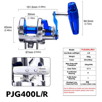 PROBEROS PJG400 Jigging Reel Line Capacity Weight Specs Chart