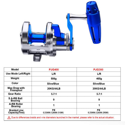 PROBEROS PJG300 PJG400 Jigging Reel Line Capacity Weight Specs Chart