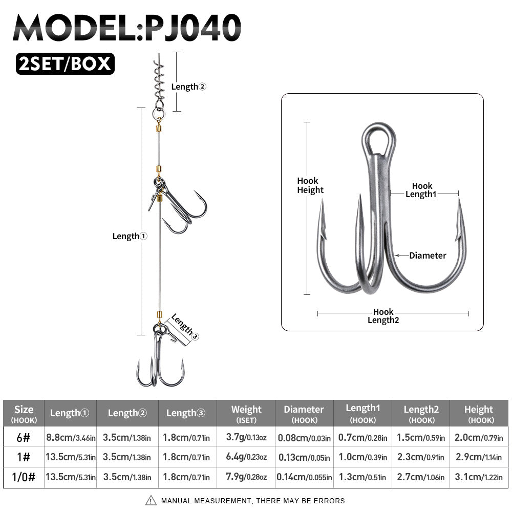 PROBEROS PJN040 Wire Leader Stinger Rig Dimensions Size Chart 1# 1/0# 2/0#