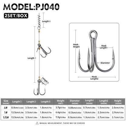 PROBEROS PJN040 Wire Leader Stinger Rig Dimensions Size Chart 1# 1/0# 2/0#