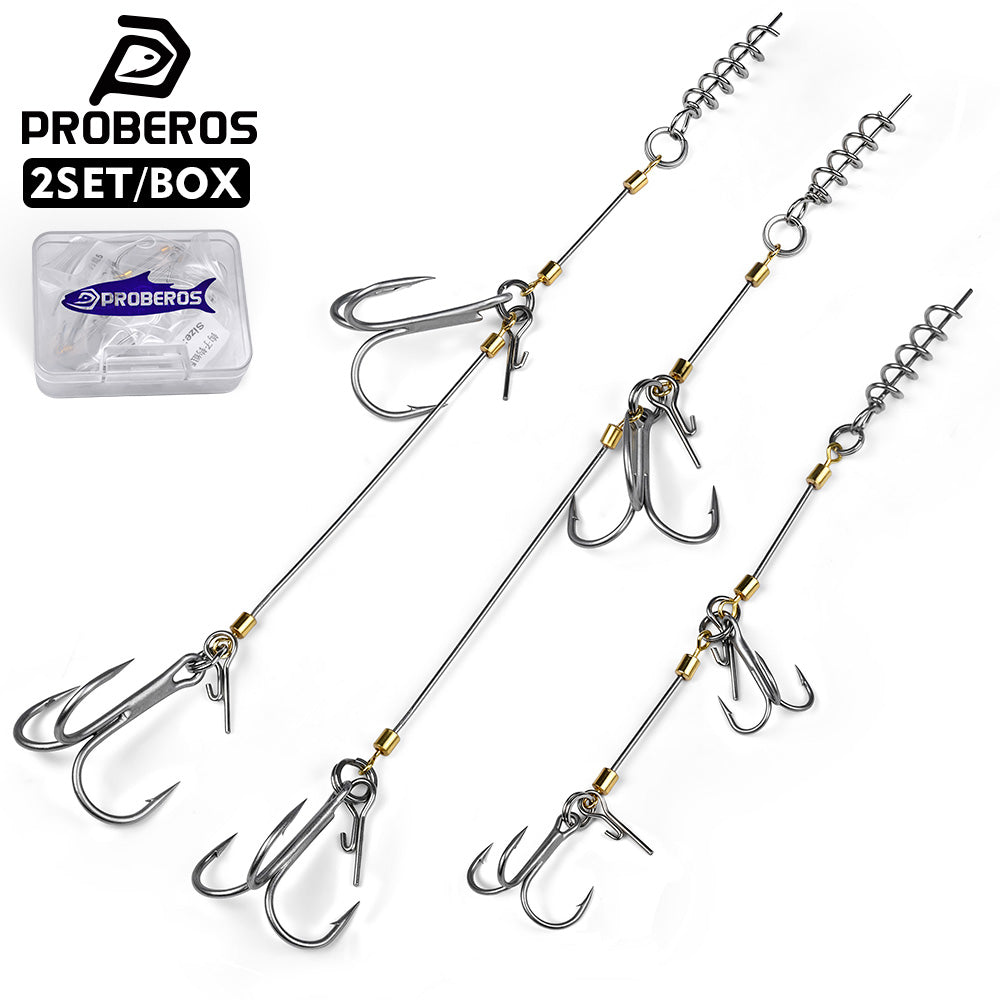 PROBEROS PJN040 Steel Wire Leader Stinger Rig with Spring Screw Pin and Treble Hooks