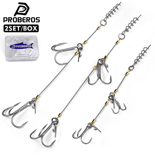 PROBEROS PJN040 Steel Wire Leader Stinger Rig with Spring Screw Pin and Treble Hooks
