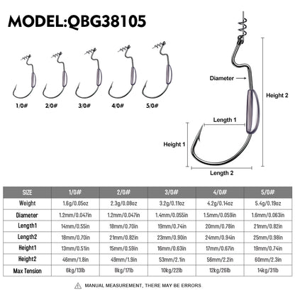 Heavy duty high carbon steel weighted swimbait crank hooks showing centering pin spring bait keeper.