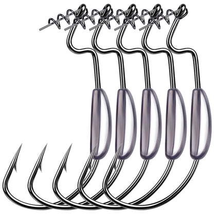 PROBEROS QBG38105 weighted offset hooks with spring lock pin for weedless soft plastic lure fishing.