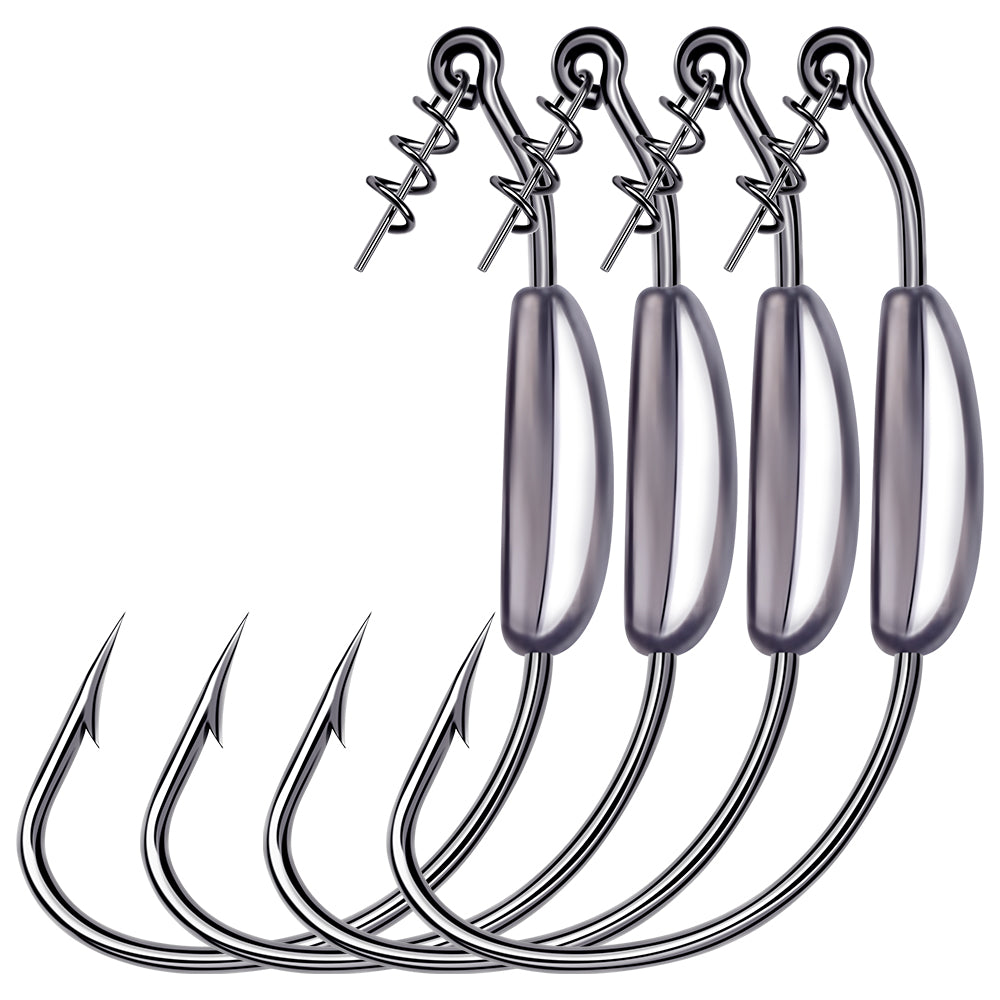 PROBEROS QBG91768 weighted offset hooks with spring lock pin for weedless soft plastic lure fishing.