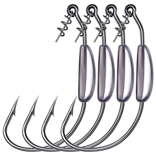 PROBEROS QBG91768 weighted offset hooks with spring lock pin for weedless soft plastic lure fishing.
