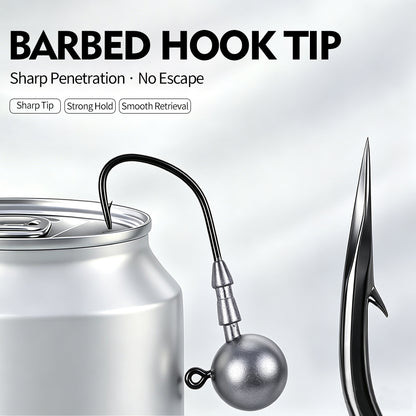 Raw lead ball jig head with integrated dual bait keepers for holding soft plastic swimbaits