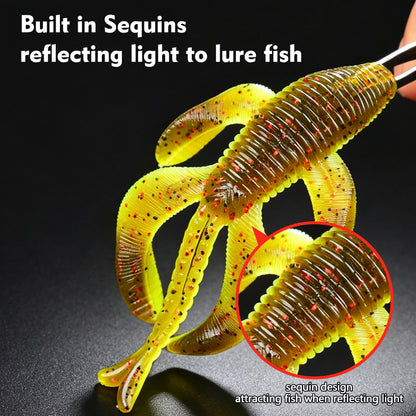 Close‑up PROBEROS RL004 soft bait built‑in sequins reflect light for texas rig bass fishing
