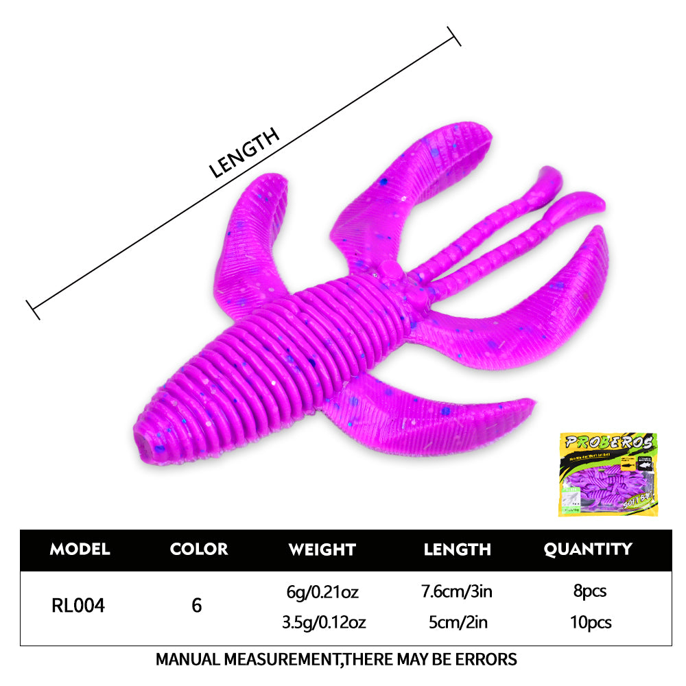 PROBEROS RL004 Creature Soft Bait Size Chart 5cm 3.5g and 7.6cm 6g Dimensions