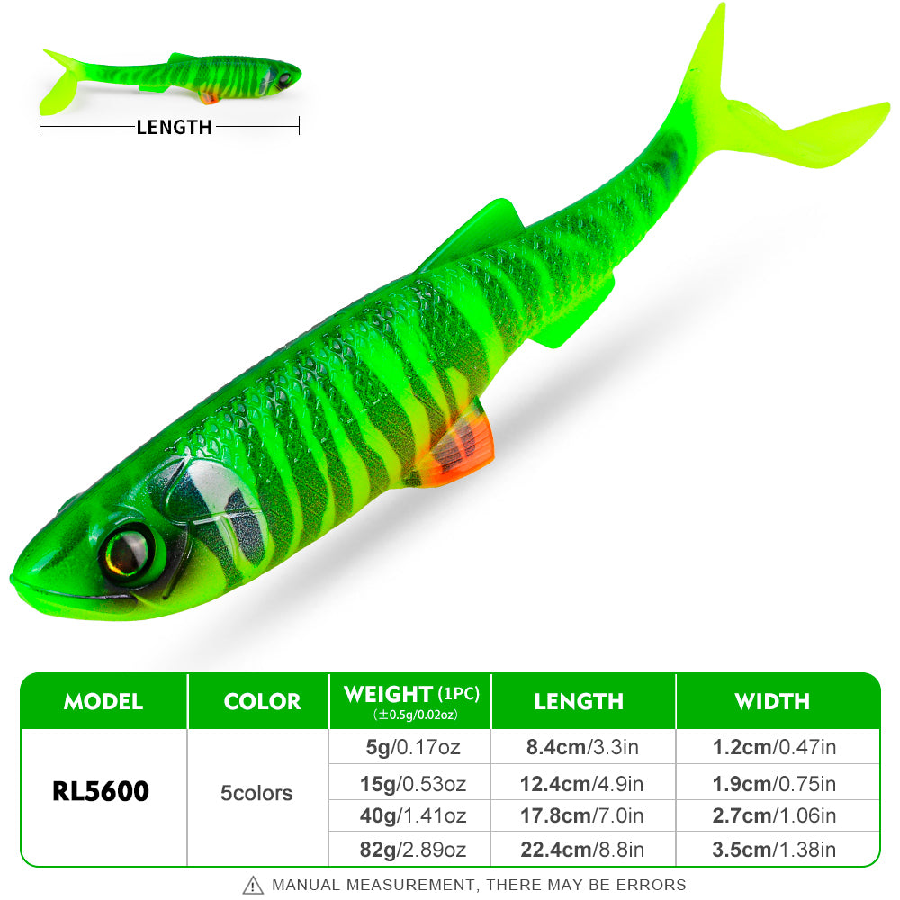 PROBEROS RL5600 Swimbait Size Chart 8.4cm 5g to 22.4cm 82g Dimensions