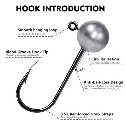 Raw lead round ball jig head with built-in bait keeper for securing soft plastic swimbaits