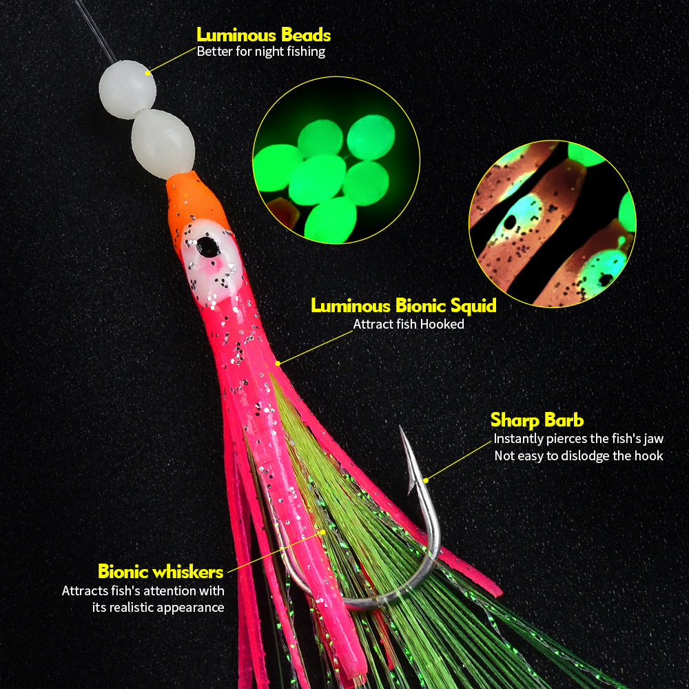 Close-up of Glow-in-the-Dark Silicone Squid Skirt and Luminous Beads