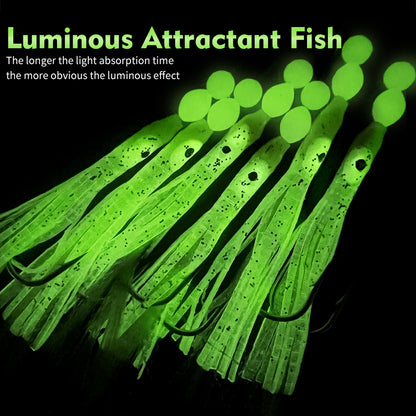 Close-up of Glow-in-the-Dark Silicone Squid Skirt and Luminous Beads