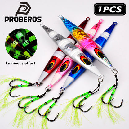 PROBEROS saltwater slow jigging lure with assist hooks for offshore vertical fishing