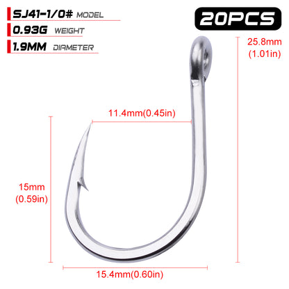 Ultra-sharp barbed hook tip and smooth eye detail of PROBEROS SJ41 stainless steel single hook