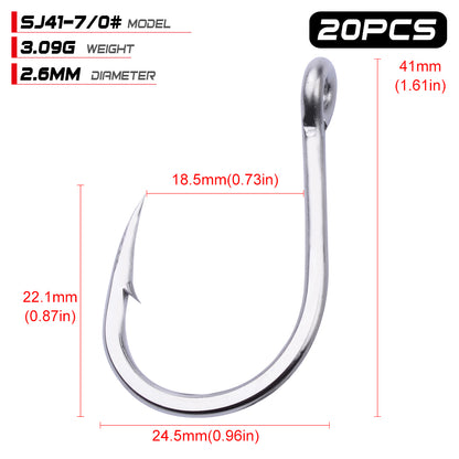 Ultra-sharp barbed hook tip and smooth eye detail of PROBEROS SJ41 stainless steel single hook