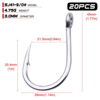 Ultra-sharp barbed hook tip and smooth eye detail of PROBEROS SJ41 stainless steel single hook