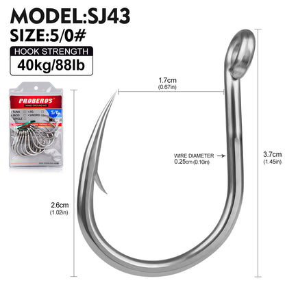 PROBEROS SJ43 anti-rust single saltwater fishhook size 5-0 closeup