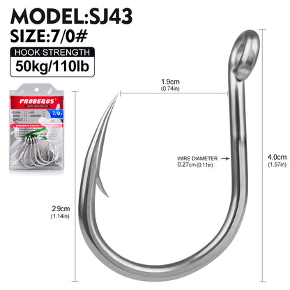 PROBEROS SJ43 anti-rust single saltwater fishhook size 7-0 closeup