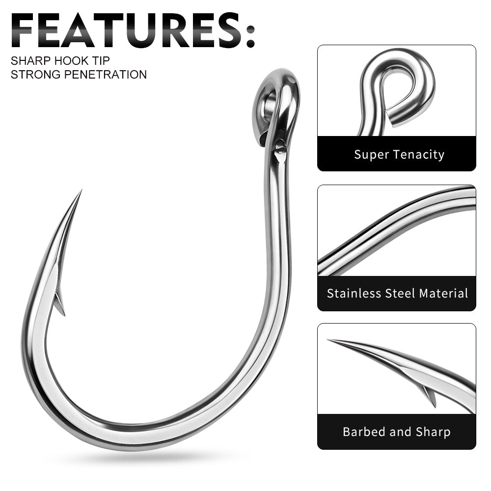 Large smooth eyelet and front back detail view of PROBEROS SJ60 offshore circle hooks