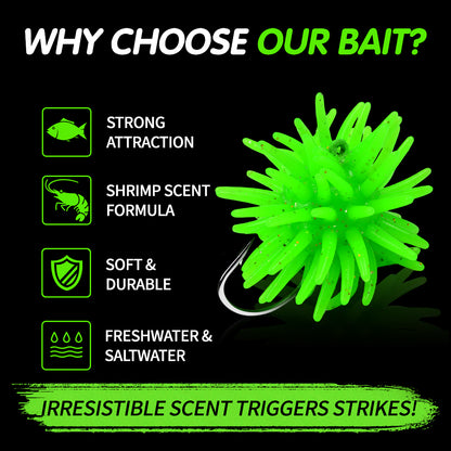 PROBEROS SL1009 Spiky Sea Urchin Soft Lure - Key Features: Strong Attraction, Shrimp Scent Formula, Soft & Durable, Freshwater & Saltwater Use