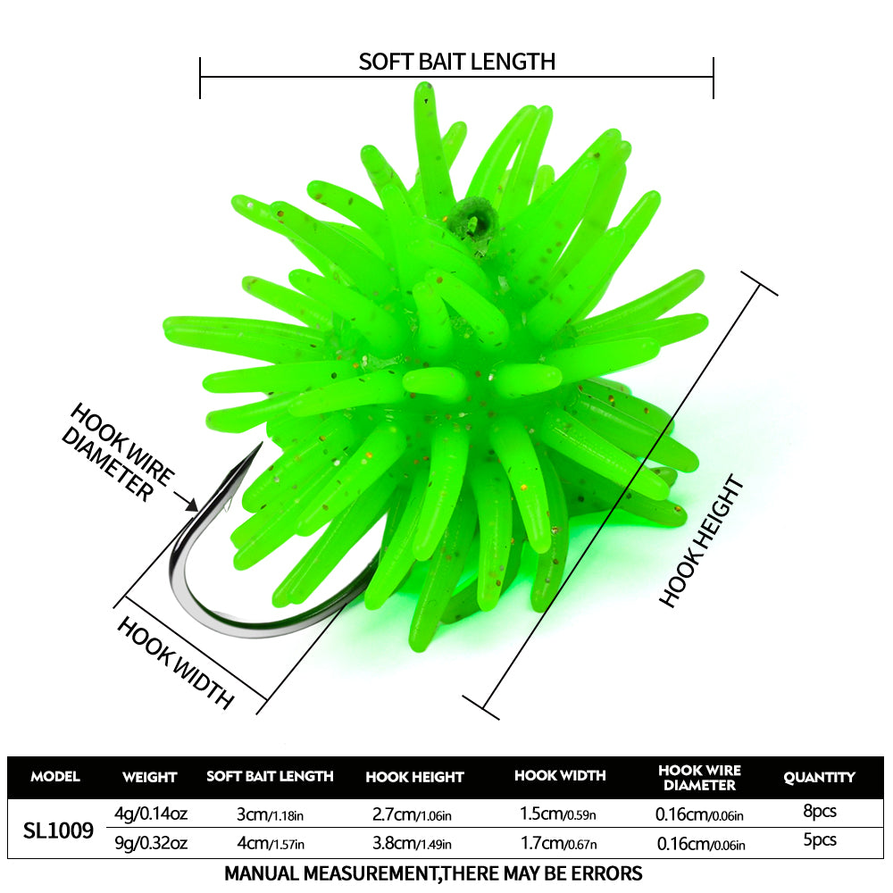 PROBEROS SL1009 Sea Urchin Soft Lure Specs 3cm 4g and 4cm 9g Size Chart