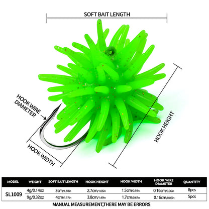 PROBEROS SL1009 Sea Urchin Soft Lure Specs 3cm 4g and 4cm 9g Size Chart