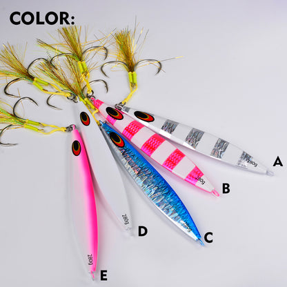 PROBEROS vertical lead jigs available in 5 glow holographic color options (Color A to E)