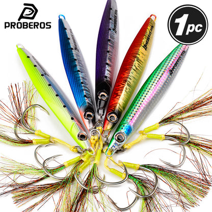 PROBEROS saltwater slow jigging lure with feathered assist hook for offshore fishing