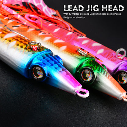Close-up of Lead Jig Head with 3D Lifelike Eye and Secure Line Tie