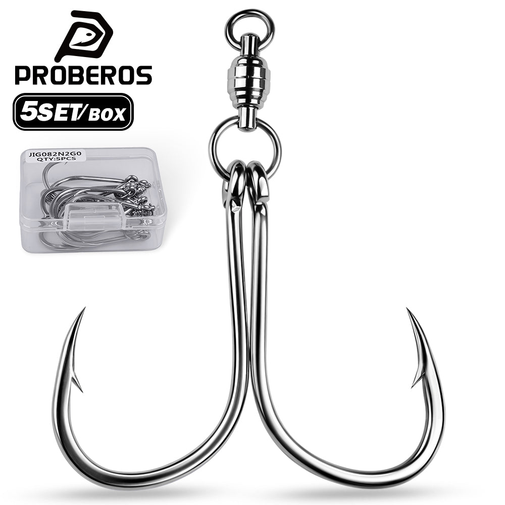 PROBEROS Full Stainless Steel Swivel Twin and Single Jig Assist Hook Kit 5Sets Pack