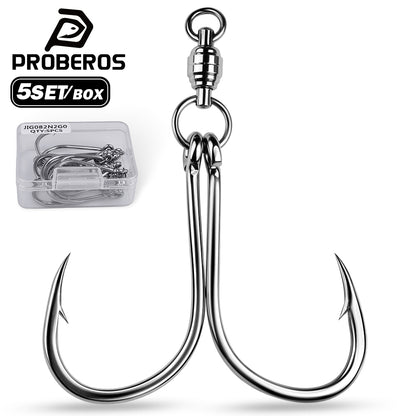PROBEROS Full Stainless Steel Swivel Twin and Single Jig Assist Hook Kit 5Sets Pack