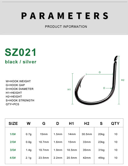 PROBEROS SZ021 black silver tin single fishhooks corrosion resistant
