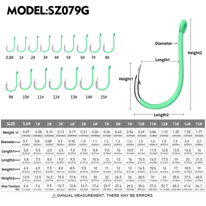 PROBEROS SZ079 Saltwater Hook Dimensions Size Chart 0.8# to 15#