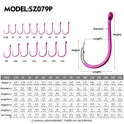 PROBEROS SZ079 Saltwater Hook Dimensions Size Chart 0.8# to 15#