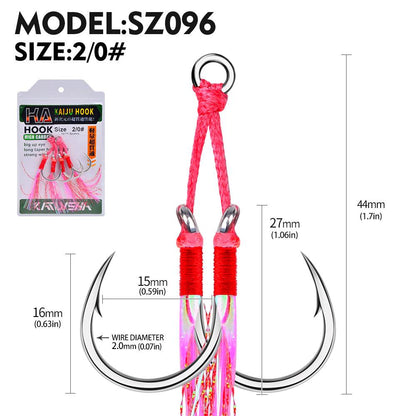 PROBEROS 5PCS 2pair/lot 1/0-5/0 Jigging Assist Hook Fly Fishing Hook Barbed Double Sharp Hooks With Thread Feather Sea Fishhook Fishing Tackle - Proberos
