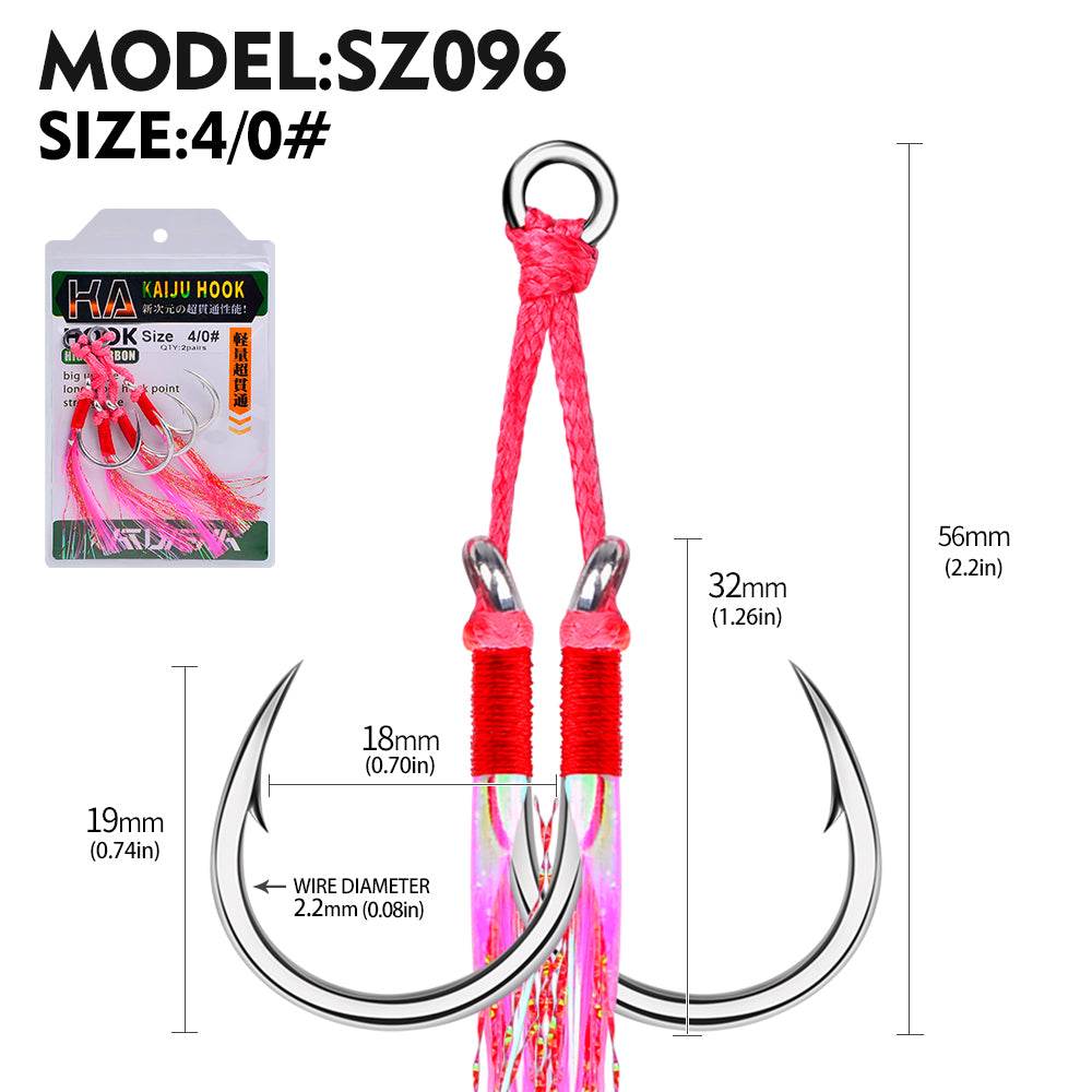 PROBEROS 5PCS 2pair/lot 1/0-5/0 Jigging Assist Hook Fly Fishing Hook Barbed Double Sharp Hooks With Thread Feather Sea Fishhook Fishing Tackle - Proberos