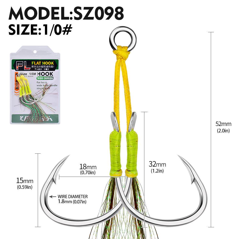 PROBEROS SZ098 Size 1/0# Double Assist Hook for Light Jigging
