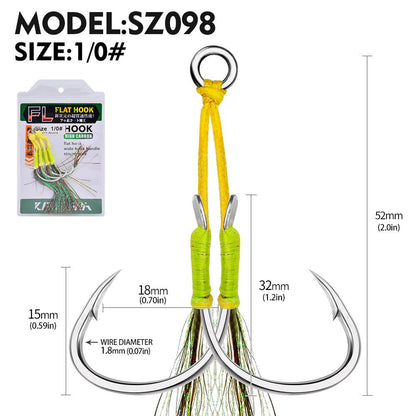 PROBEROS SZ098 Size 1/0# Double Assist Hook for Light Jigging