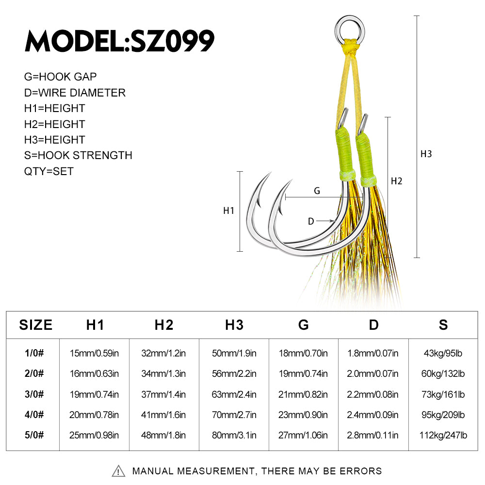 PROBEROS SZ099 Jigging Assist Hook Size Chart 1/0# To 5/0#