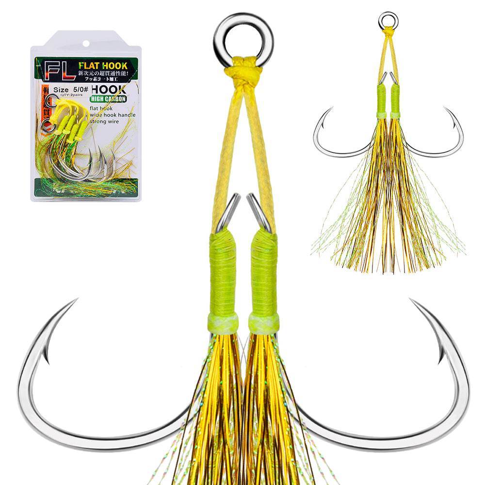 PROBEROS 5PCS 2Pairs/lot High Carbon Steel Fishhooks 1/0-2/0-3/0-4/0-5/0# Slow Jig Assist Fishing Twin Hooks Double Barbed Durable Hook Peche - Proberos
