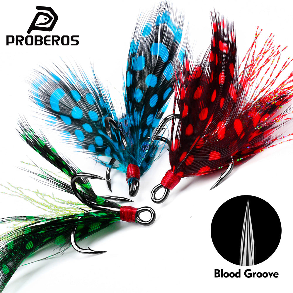 Proberos SZ102 feathered treble hooks 10pcs box set for fishing lures