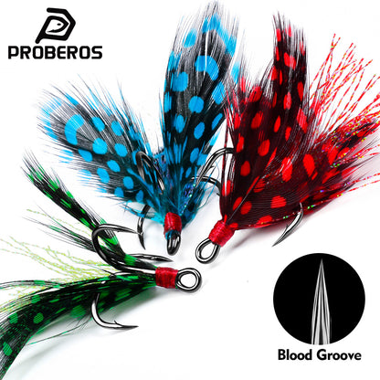 Proberos SZ102 feathered treble hooks 10pcs box set for fishing lures