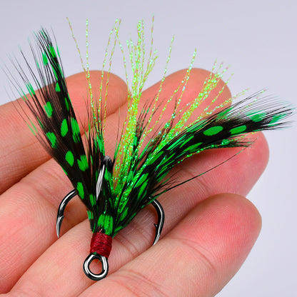 Detailed view of Proberos high carbon steel treble hook point and barb