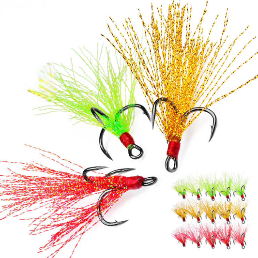 PROBEROS Treble Hooks 10 Pcs/box Flash Feather