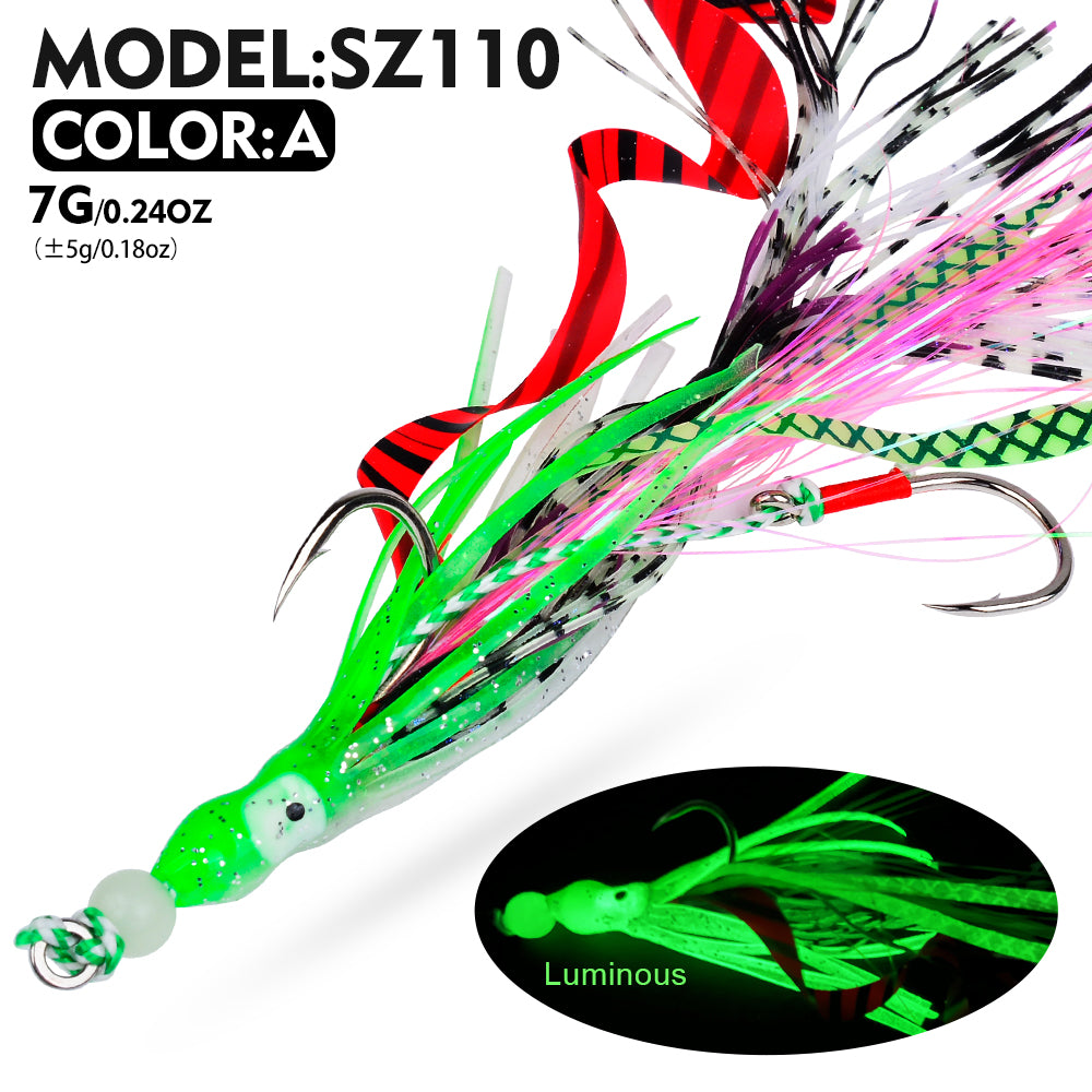 PROBEROS SZ110 slow jigging assist hook with luminous octopus skirt in Color A