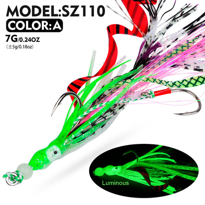 PROBEROS SZ110 slow jigging assist hook with luminous octopus skirt in Color A