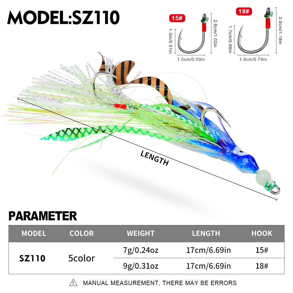 PROBEROS SZ110 octopus assist hook specifications chart 17cm length and 7g weight